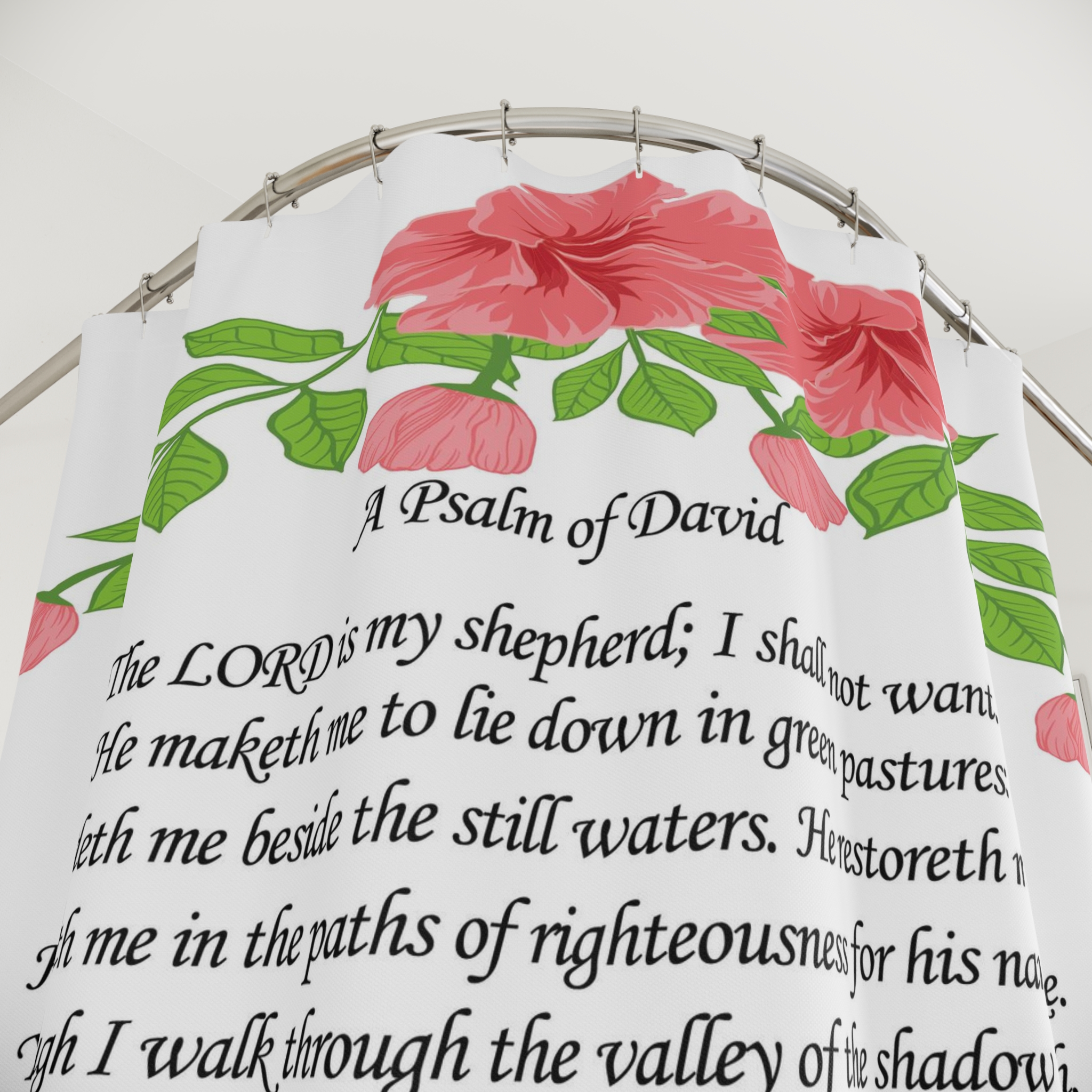 Psalm 23 Floral Shower Curtain — "The LORD is my shepherd" Scripture Bathroom Decor - Image 3